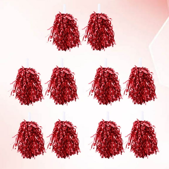 KALLORY 10 Pcs Pompoms Cheerleading Red Plastic Cheerleading Poms Spirited Fun For High School Students