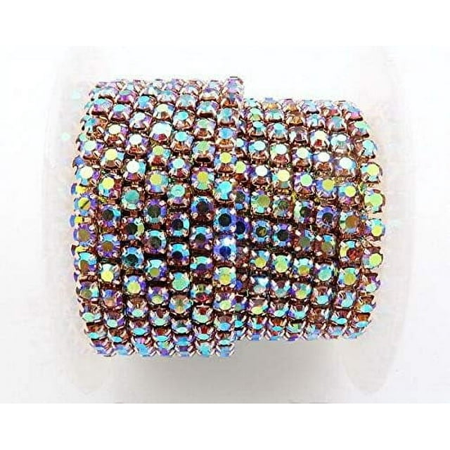 HUGFEGWE 5Yard High Density 4mm Rhinestone Cup Chain Sew On Glue On DIY Trimming-Crystal Rhinestones for Crafts-Rhinestones for Sewing-Rhinestone Close Chain-Rhinestone Chain for Jewelry Making