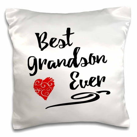 3dRose Best Grandson Ever Typography Design with Red Heart - Pillow Case, 16 by