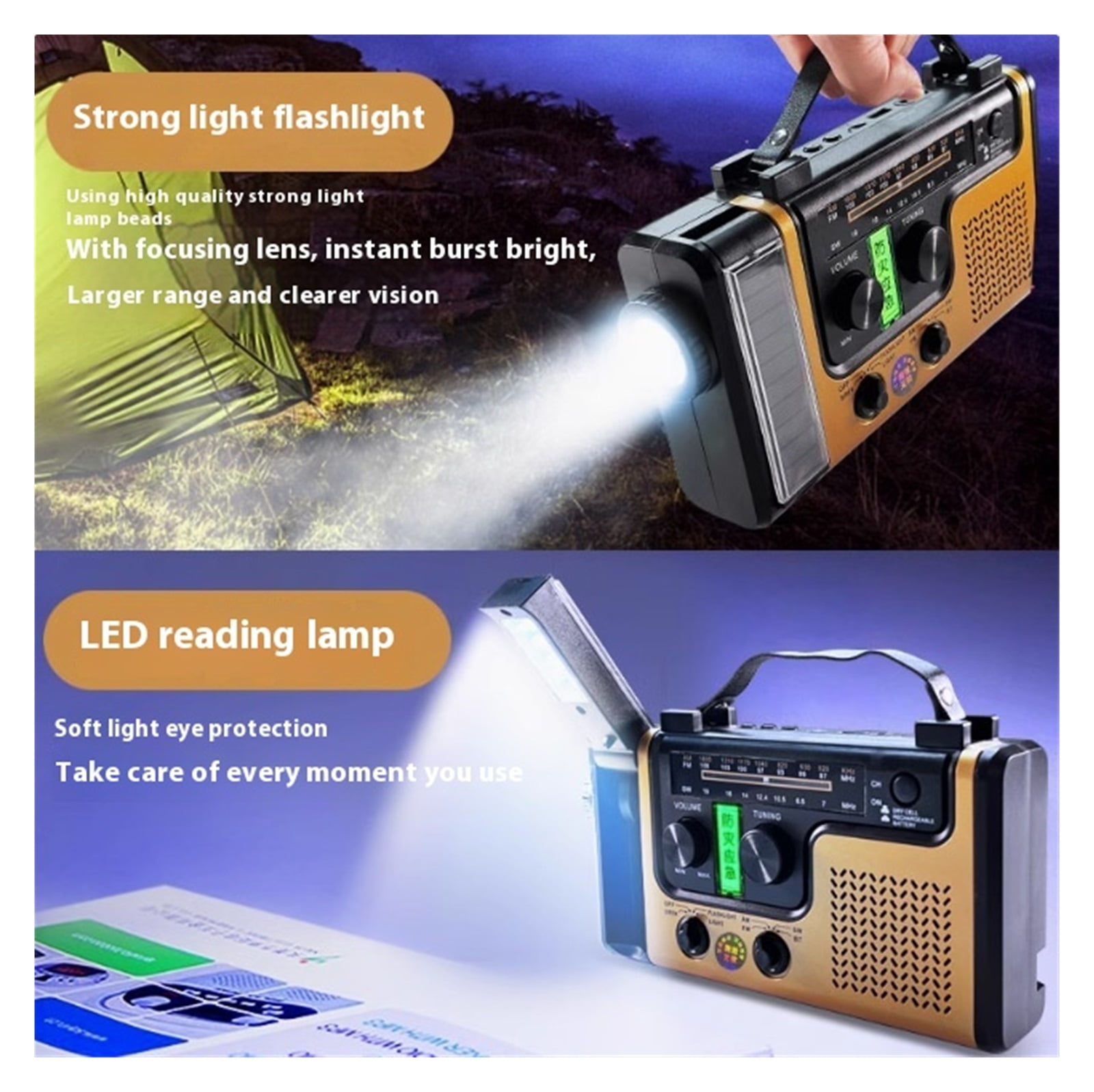 Emerncy Hand Crank Radio, Portable Solar Powered Multi-Function Survival ar With Hand Crank nerator, LED Lighting For Disaster Preparedness And Outdoor Use ,Listen Anytime, Anywhere