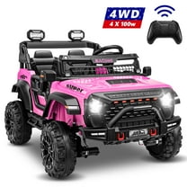VIBESPARK 24 Volt 2-Seater Ride on Toys with Remote Control, 9AH Electric Car for Kids, 4WD Battery Powered Ride on Truck Car, Power Car Wheels w/ Bluetooth, Music, Spring Suspension, 3-Speed, Pink