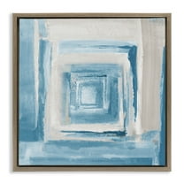 Stupell Industries Blue & Beige Squares Abstract Painting Brown Floater Framed Canvas Art Print Wall Art, 25 x 25