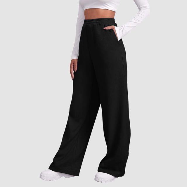 Wide Leg Pants For Women’s Fleece Lined Sweatpants Straight Pants Bottom All-Math Plain Fitness Joggers Pants Travel Basic