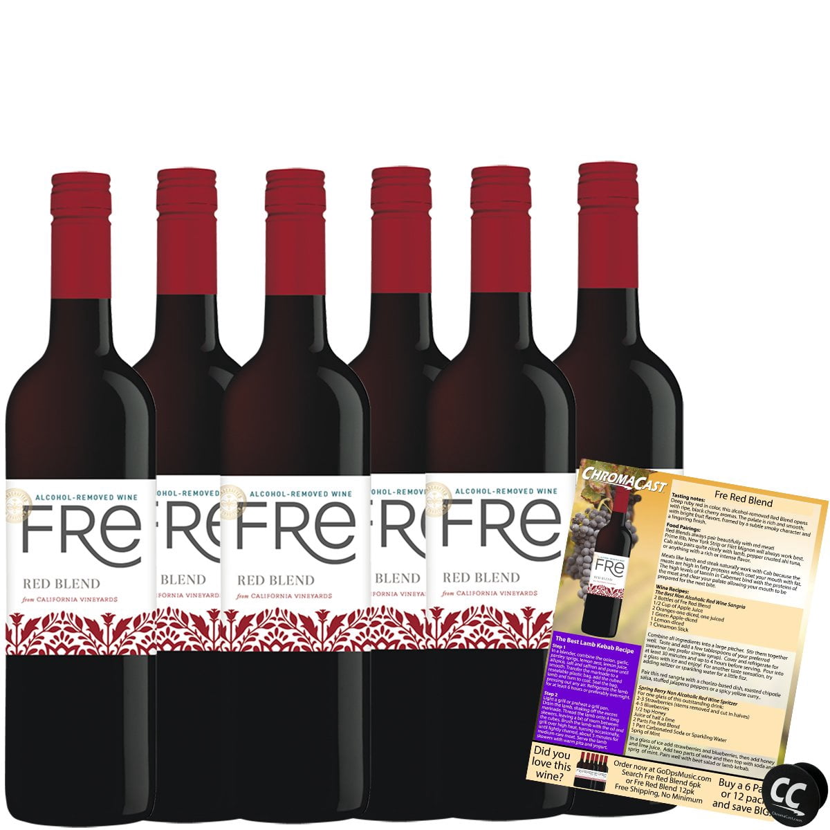 Sutter Home Fre Red Blend Non-Alcoholic Red Wine Experience Bundle with Chromacast Pop Socket, Seasonal Wine Pairings & Recipes, 12/750ML 6-Pack