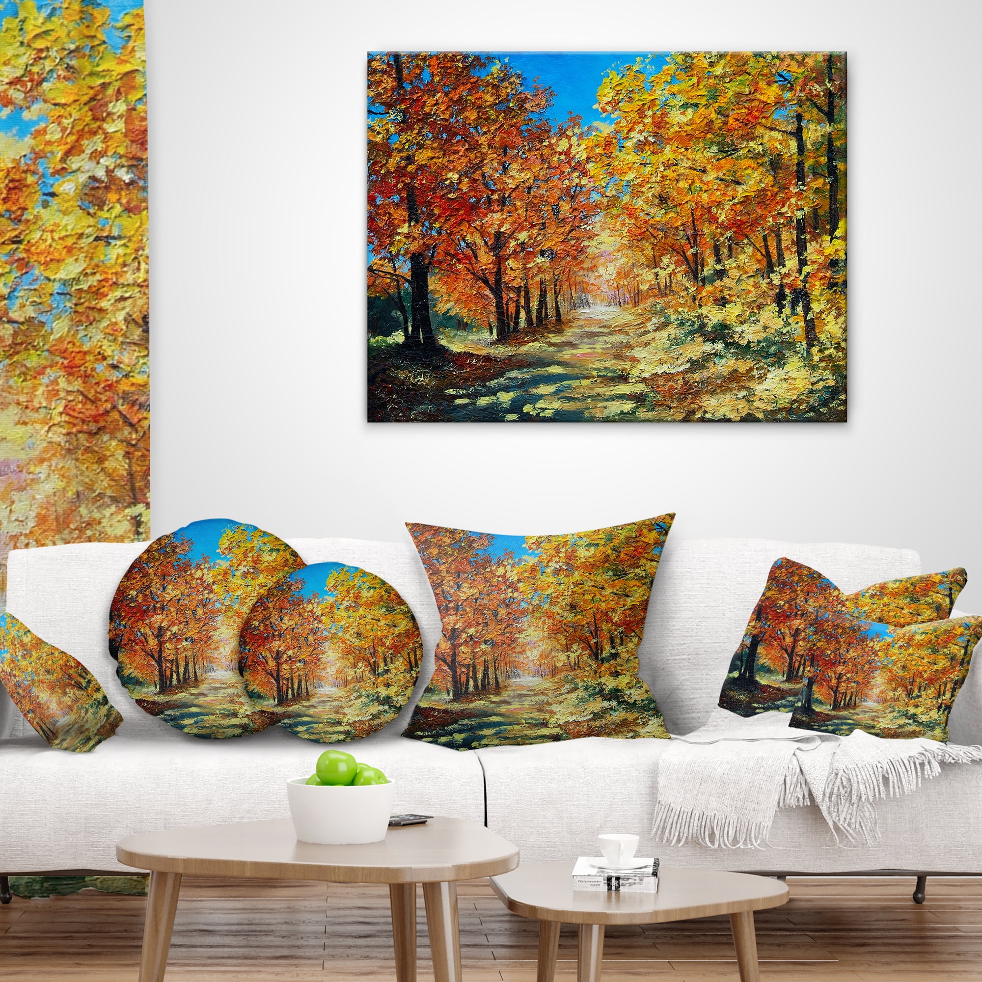 Designart Bright Day in Autumn Forest - Landscape Printed Throw Pillow - 18x18