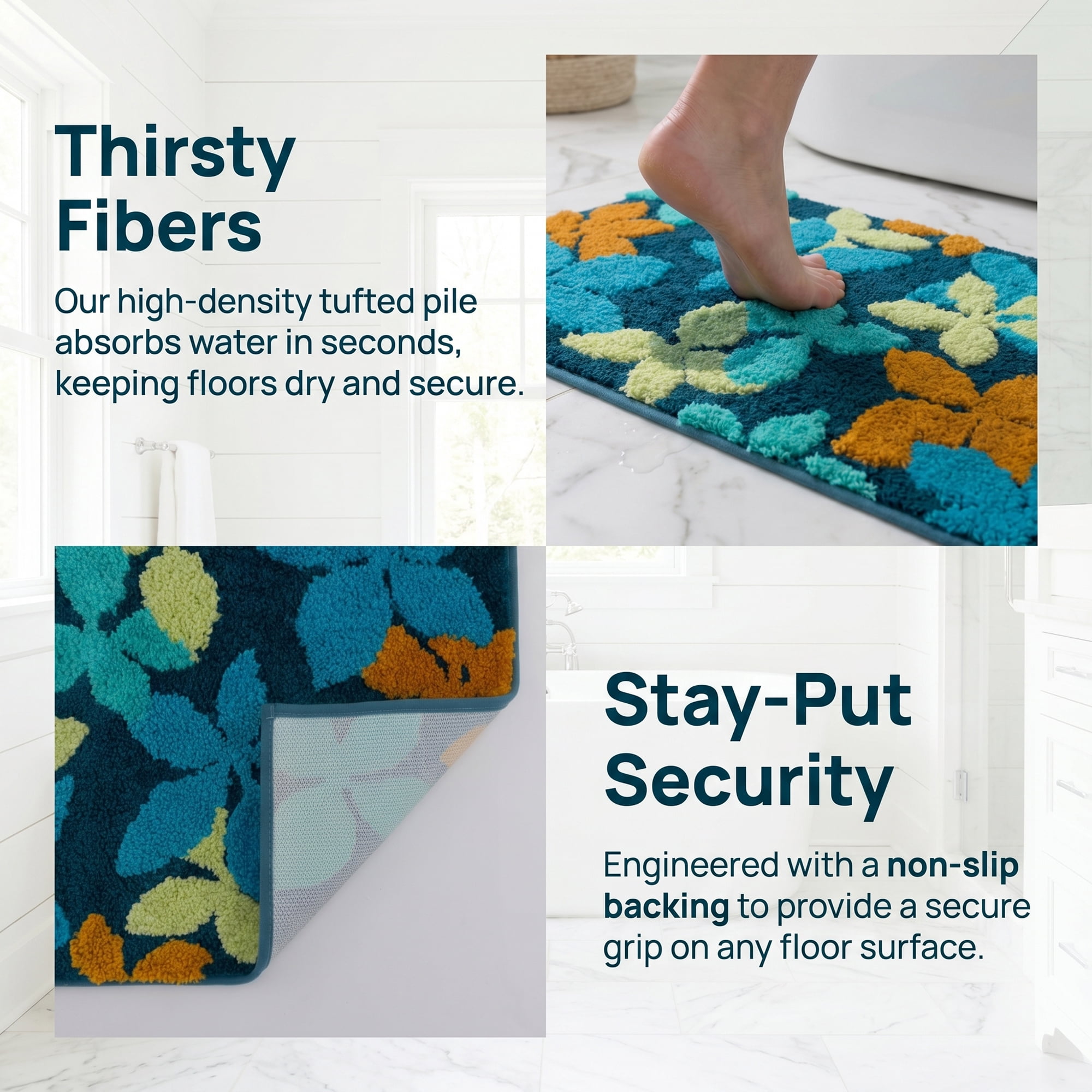 Unique Bargains Printed Ultra Soft Absorbent Shaggy Bath Mat Blue 32" x 20"