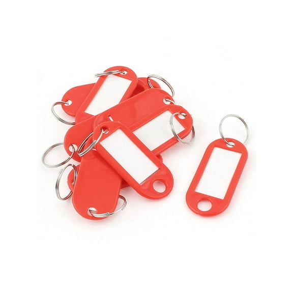 10Pcs Red Plastic Oval Key Fobs Luggage ID Label Name Tag Keyring Keychain