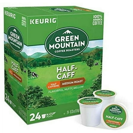 Green Mountain Coffee Roasters Half Caff, Single-Serve Keurig K-Cup Pods, Medium Roast Coffee, 24 Count