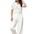 thumbnail image 3 of Women'S Short Sleeve Po-Lo Sweater Knit V Neck Pullover Shirt Summer Top White L, 3 of 9