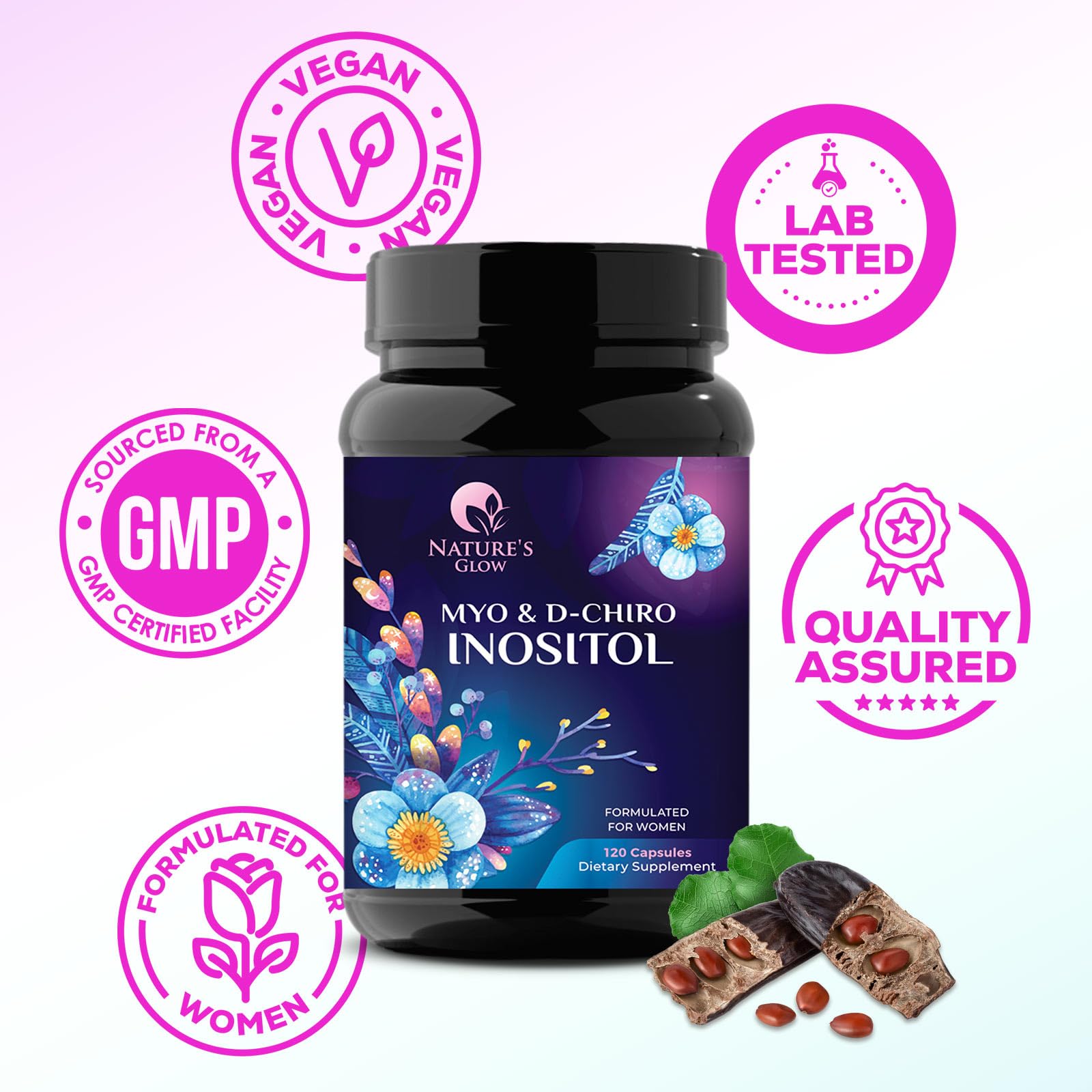  Premium Inositol Supplement - Myo-Inositol and D-Chiro Inositol  Plus Folate and Vitamin D - Ideal 40:1 Ratio - Hormone Balance & Healthy  Ovarian Support for Women - Vitamin B8-30 Day Supply 