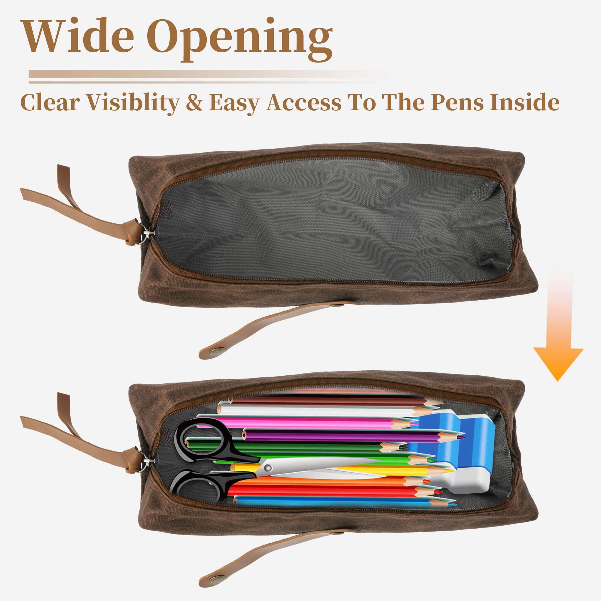 Unique Bargains Waxed Style Aesthetic Pen Bag Organizer Brown