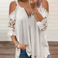 thumbnail image 1 of Cold Shoulder Zipper Top, V Neck Short Sleeve Lace Stitching T-Shirt, Casual Every Day Tops, Women's Clothing, 1 of 5