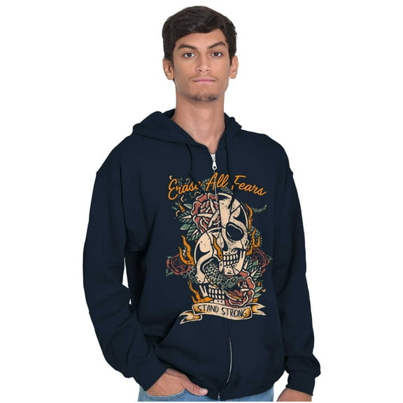 Erase All Fears Snake Skull Tattoo Unisex Fleece Graphic Zip Up Hoodie Brisco Brands 2X
