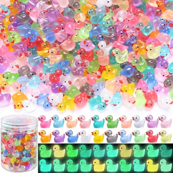 LQSEO 200Pcs Luminous Mini Resin Ducks 20 Colors | Small Tiny Little Duck Figurines to Hide Glow in the Dark Miniature Figures for Dollhouse Micro Garden Landscape Decoration