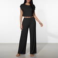 thumbnail image 3 of VBVC Women's 2 Piece Sweatsuit Set,Ladies Short Sleeve Crop Top,High Waist Wide Leg Pants For Women,Black,XS-XL, 3 of 6