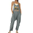 thumbnail image 1 of Gibobby Monos Holgados Mono informal sin mangas para mujer, mono con cuello de y tirantes finos, pantalones largos elásticos, mono con dos bolsillos(Gris， L), 1 of 4