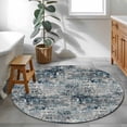 thumbnail image 4 of Navy Blue Grey Round Area Rugs 3 ft, Abstract Modern Boho Mottled Vintage Washable Small Area Rug with Non-Slip Sturdy Edge Binding Round Front Door Mat Floor Carpet for Entryway, 4 of 9