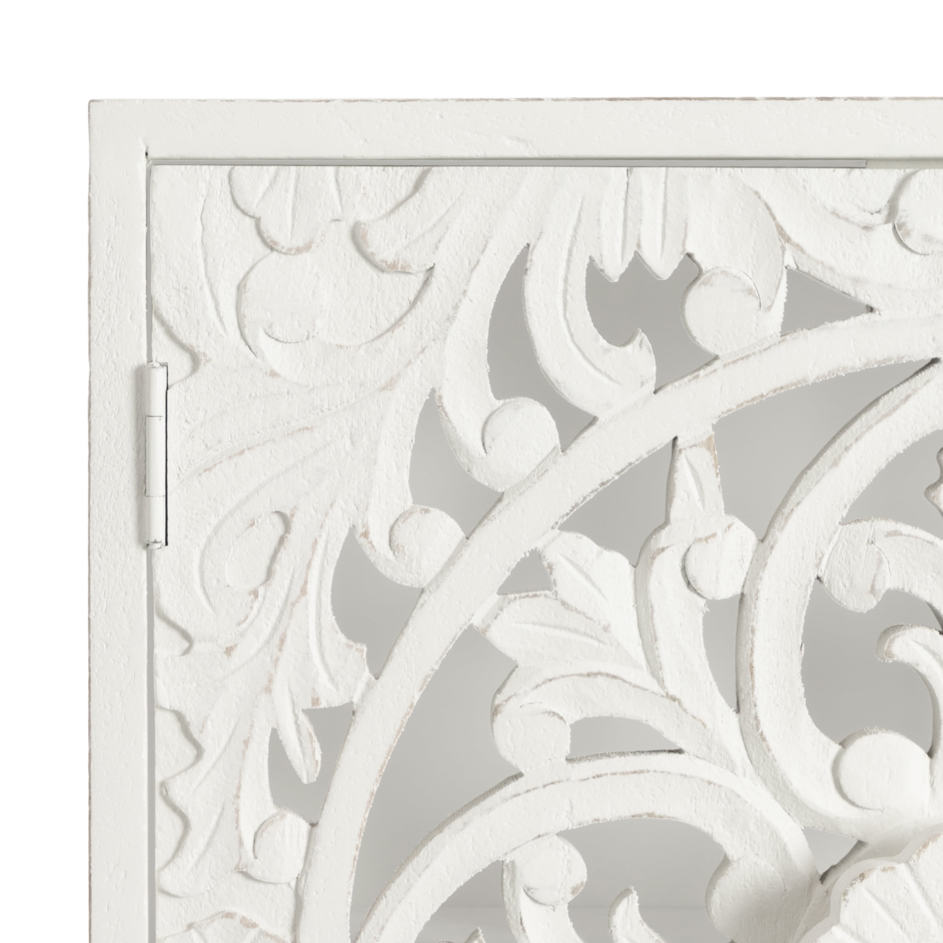 Kate and Laurel Saanvi Traditional Carved Wood Wall Cabinet, 20 x 6 x 20, White, Dimensional Over the Toilet Storage Cabinet for Bathroom Storage and Display