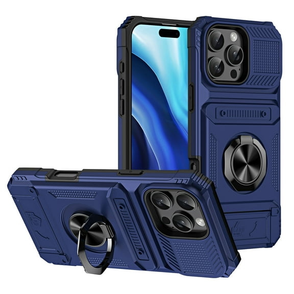 For iPhone 16 Pro Max 16Pro 16E 16 Plus Phone Case Magnetic bracket Card Holder Rotated Ring Kickstand Heavy Shockproof Wallet Case