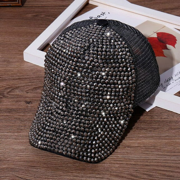 CoCopeaunts Rhinestone Baseball Cap for Women Summer Sun Cap Girls Travel Sports Street Highlights Hip Hop Baseball Hat