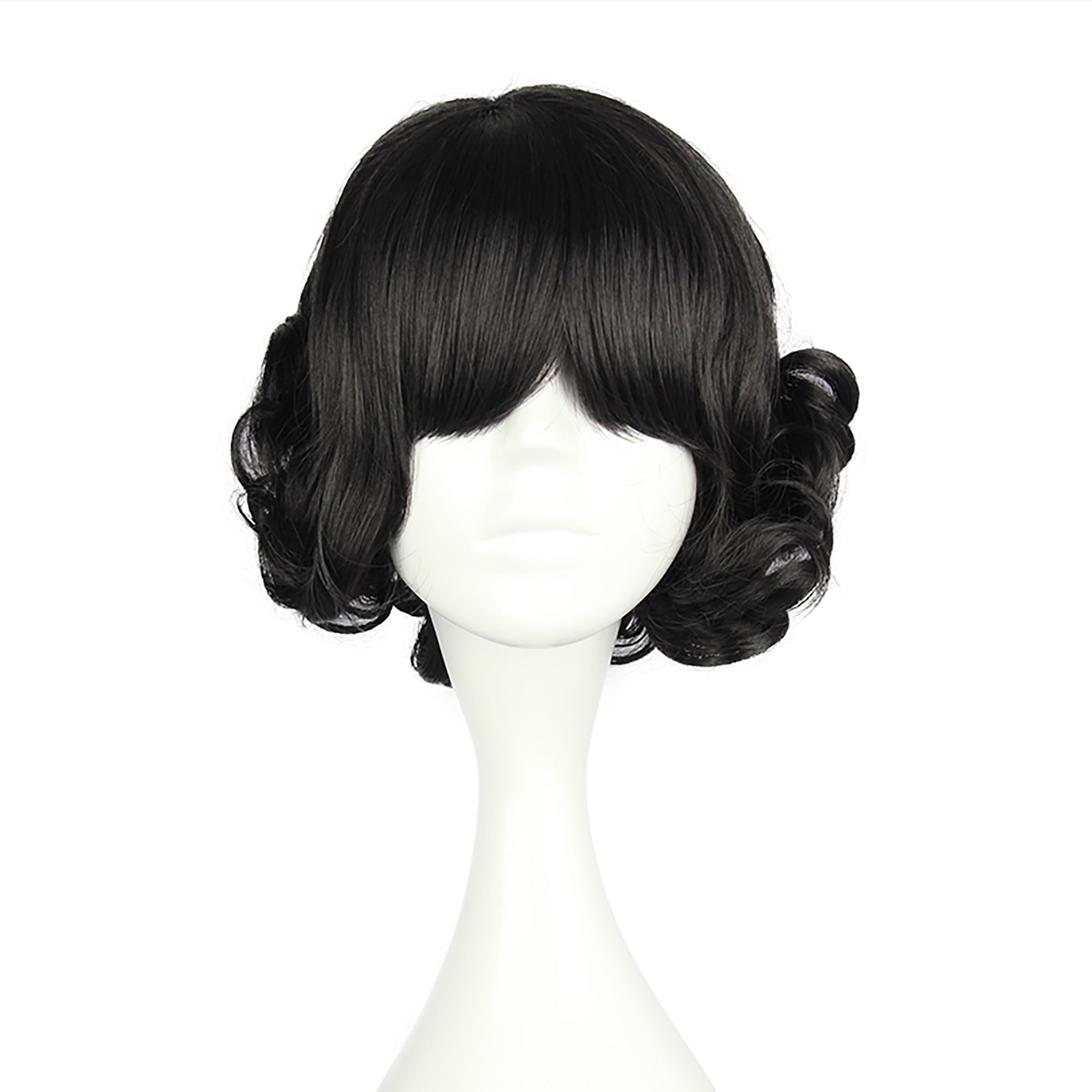 Unique Bargains Human Hair Wigs for Women Lady 12' Black Curly Wig with Wig Cap