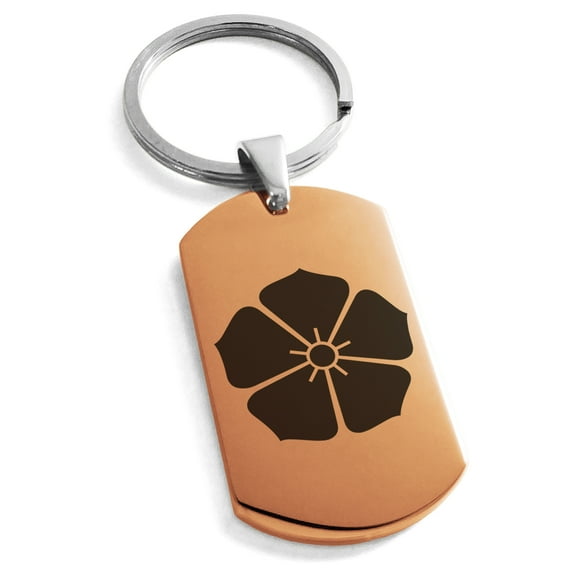 Stainless Steel Akechi Samurai Crest Engraved Dog Tag Keychain Keyring