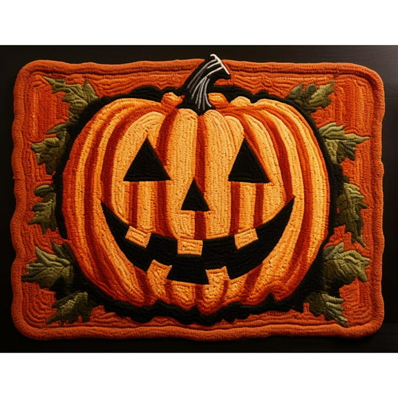 Halloween Pumpkin Latch Hook Rectangle Rug Kits for Adults Needle Crochet Yarn Embroidery Carpet Hook and Latch Kit Floor Mat Tapestry Christmas Home Decoration 52x38cm(4)