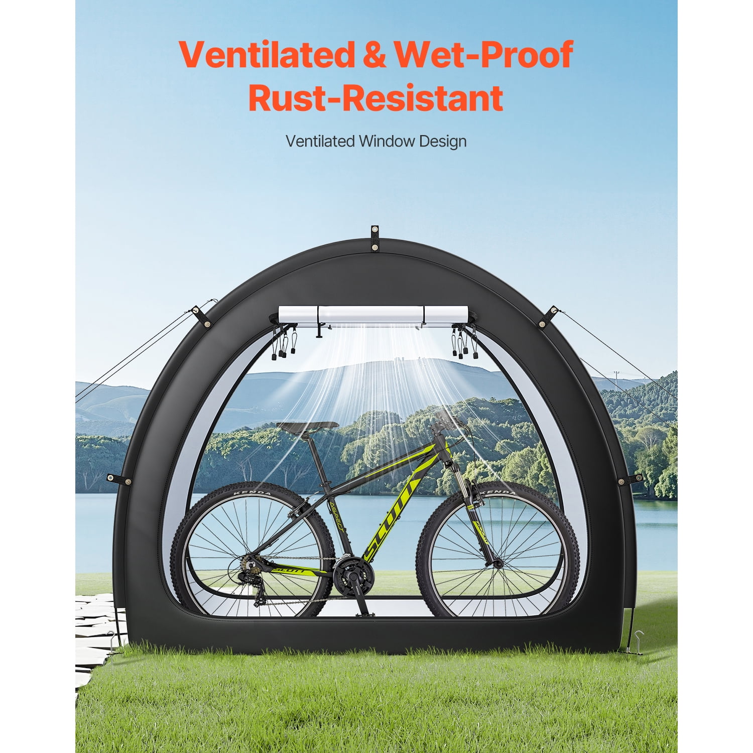 KFFKFF Outdoor Bicycle Shelter, Accommodates 1-2 Bikes, Spacious Bikes Tent with Ventilation Window, Water-Resistant Design Featuring Durable Fiberglass and Double Zippers