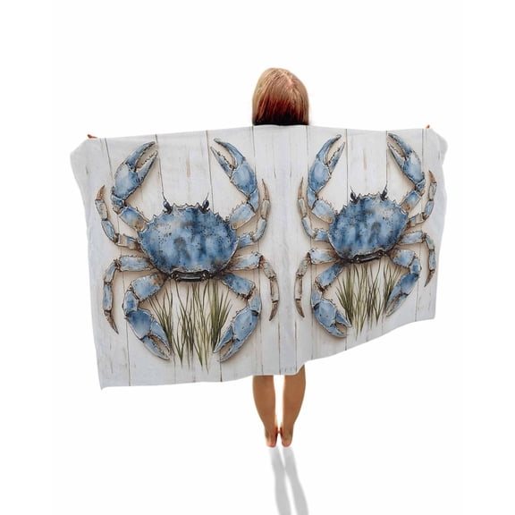 Blue Crab Coastal Beach Towels Oversized Super Absorbent, Vintage Beach Nautical Coral Sea Lightweight Bath Towel Quick Dry Sets For Bathroom/Pool/Rv Camping/Beach Play/Gym Room/Picnic 30"x60"