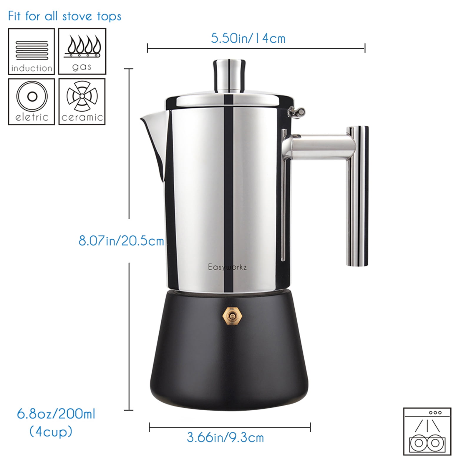 Moka33ページ Easyworkz, Stovetop Espresso Coffee Maker, 17.5 oz, Stainless