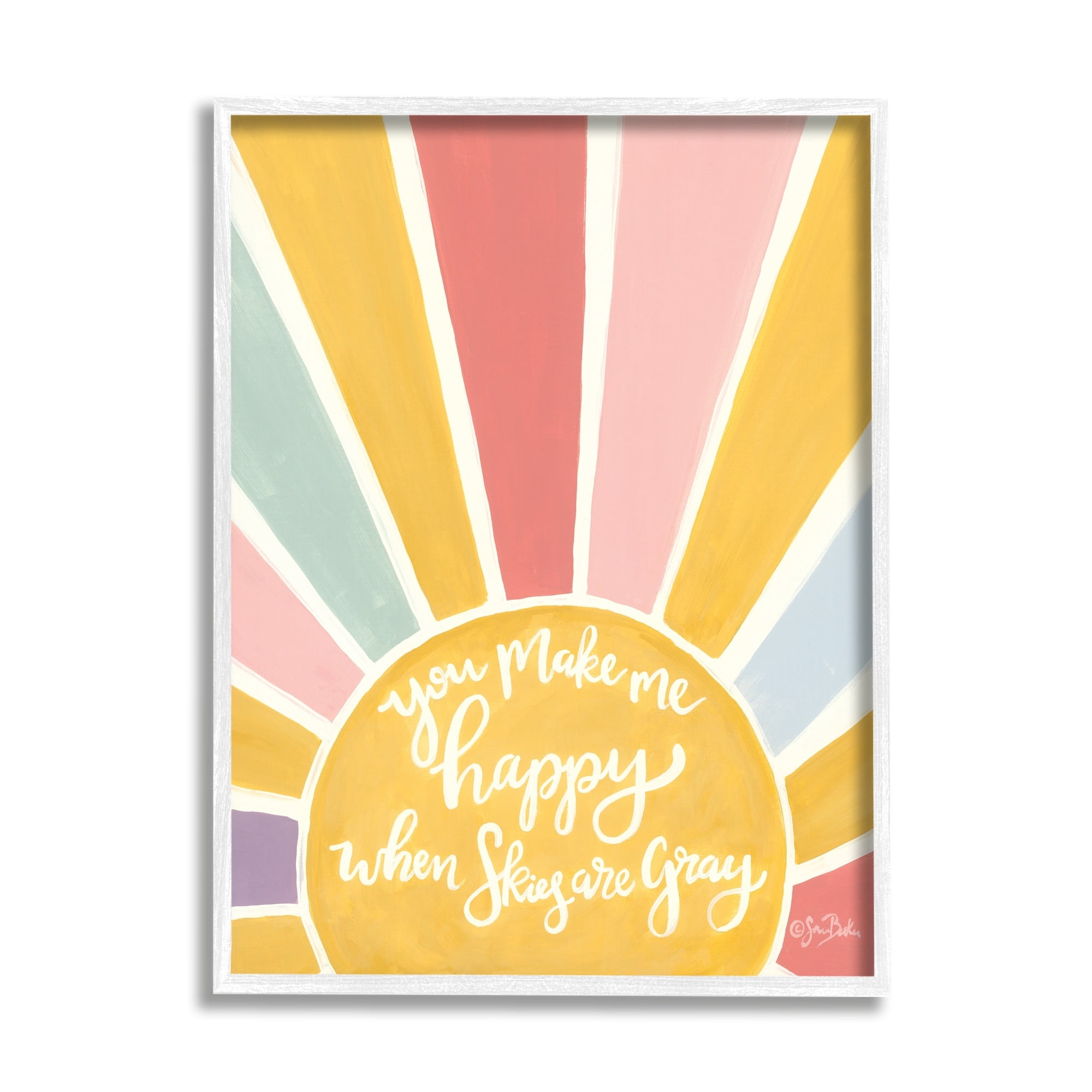 Stupell Industries You Make Me Happy Yellow Striped Sunshine Calligraphy Framed Wall Art, 11 x 14, Design by Sara Baker