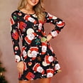 thumbnail image 1 of Vestido corto de ciervo de Navidad para mujer, vestido rojo de manga larga, estampado 3D, cuello redondo, calle, 1 of 5