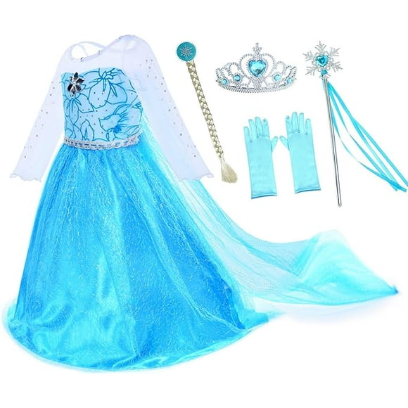 Elsa Frozen Princess Costumes Birthday Party Dress Up For Little Girls with Accessories