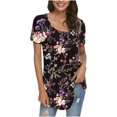 thumbnail image 1 of Pompotops Femmes Mode Imprimé Casual Col Rond Manches Courtes T-Shirt Blouse Tops, 1 of 7