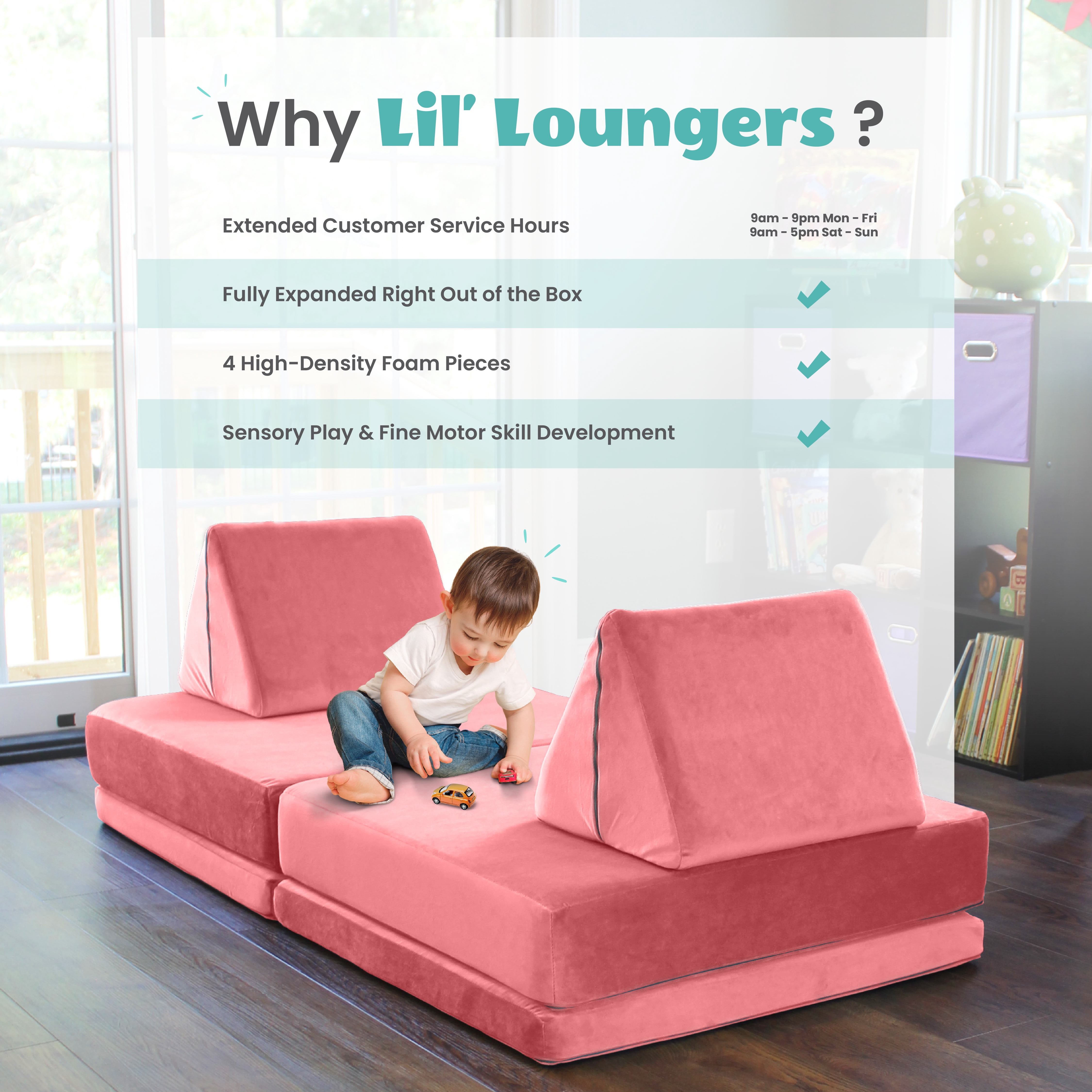Critter Sitters Kids Lil Lounger | Play Couch | Modular Sofa | Fort Building, Open Ended Play | Sturdy Foam | Washable Covers | Durable | Flexible Seating for Playroom, Kids Room