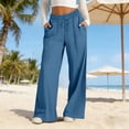thumbnail image 2 of GZWYHT ，Baggy Lounge Pants For 29"/31" Flowy Travel Wide Leg Yoga Pants Summer Casual Wide Leg Pant Drawstring Elastic Waist Solid Color，Blue 2XL, 2 of 9