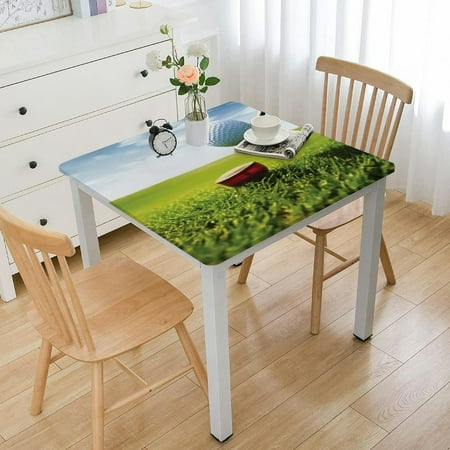 Sport Tablecloth, Golf Theme, Elastic Edge, Suitable for Table Decoration, Buffet and Camping Table Green Blue