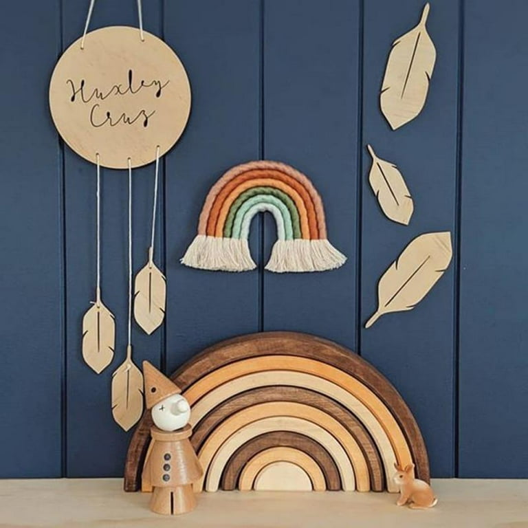Hand Woven Rainbow Macrame Tapestry Wall Hanging Nursery Room Cloud Home