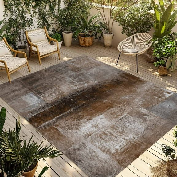 Fsddascl Brown Outdoor Rug for Patio/Deck, Non-Slip Large Area Rug 6 x 9 Ft, Retro Oil Painting Modern Abstract Art Aesthetics Indoor Outdoor Rugs Washable Area Rugs, Reversible Camping Rug Carpet