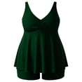thumbnail image 5 of Amzcrzy Plus Size Swimsuit for Women Trendy V Neck Sleeveless Top and High Waisted Shorts Womens Bathing Suits Modest Solid Color Two Piece Swimsuit Tummy Control Beach Tankinis Swimwear 2XL, 5 of 6