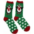 thumbnail image 7 of Gold Medal Women's Christmas Fuzzy Butter Slipper Socks (2 Pr) - Green Penguin & Red Sloth, 7 of 7