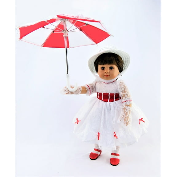 Mary Poppins Inspired Dress | Includes Dress, Lace Gloves, Umbrella & Hat | for 18 Inch Dolls #383
