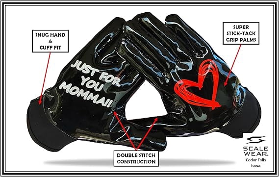 Just for You Momma Football Receiver Gloves - Black White Battle College Lineman Football Gloves Adult Youth Men’s Small to XXL Sizes Money (Black-Gold, Youth - XL)