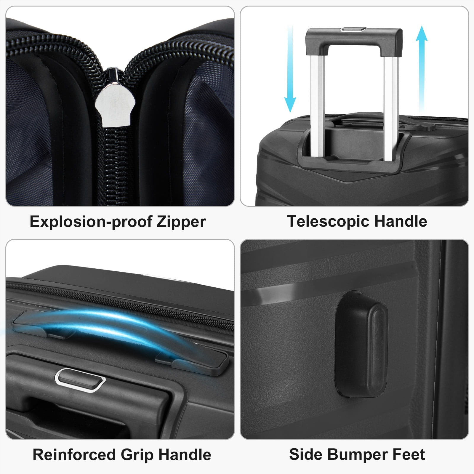 Zimtown 2 Piece Carry-on Luggage Set, PP Hard Shell Suitcase 14" 20" Luggage Sets Double Wheels with TSA Lock, Black