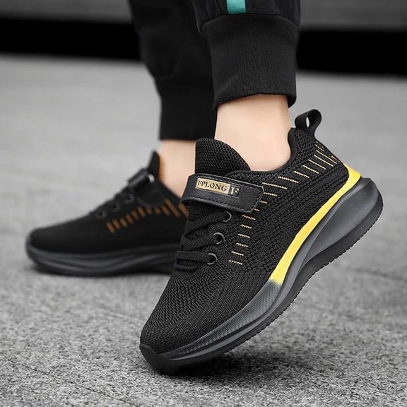 ZHOGXU Big Kids Boys Sneakers Soft Sole Non Slip Mesh Color Block Comfortable Breathable Casual Sports Shoes For Outdoor Activities Gold 5.5-6 Years