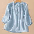 thumbnail image 2 of Turilly Womens V-Neck Floral Embroidered Linen Blouses Fashion Ladies 3/4 Sleeve Lightweight Casual T-Shirts, 2 of 6