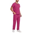thumbnail image 4 of UVEASISHA 2 Piece Oufits for Men Scrub Set Stretch Short Sleeve V Neck Uniform Scrub Top and Jogger Pant Set Medical Sets with Pockets Hot Pink M, 4 of 9