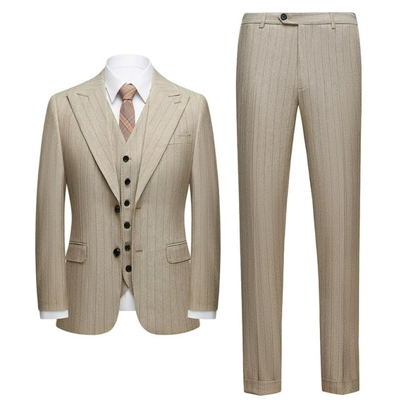 Men's Classic Stripe 3-Piece Gray Suit for Elegant Business, Two-Button Wedding, Prom Tuxedo Jacket, Vest and Pants