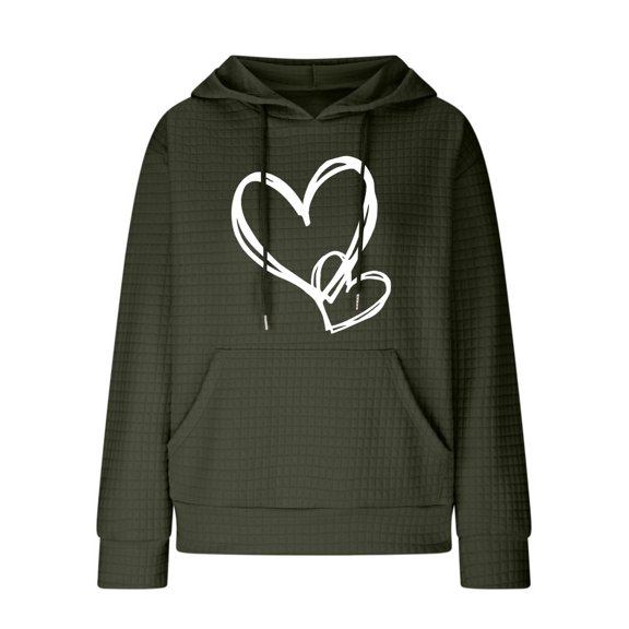 LbsKUS Reduced,Graphic Sweatshirts for Women Waffle Knit Long Sleeve Pullover Tops 2024 Drawstring Casual Hoodie with Pocket(Army Green,XX-Large)