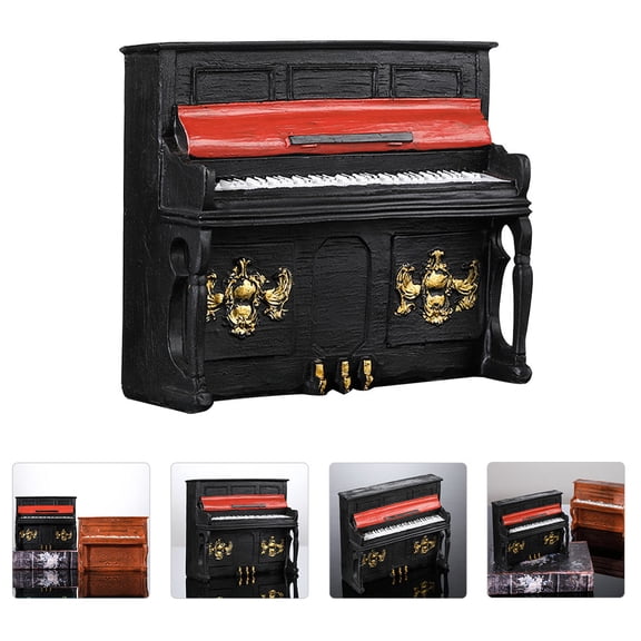 Soimiss Resin Piano Figurine Black Retro Style Piano Adornment 1Pcs